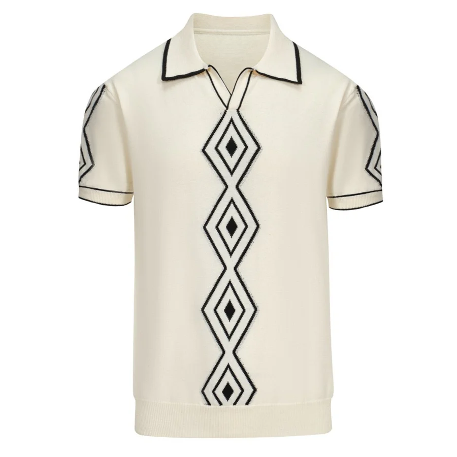 Diamond Path V-Neck Knit Polo