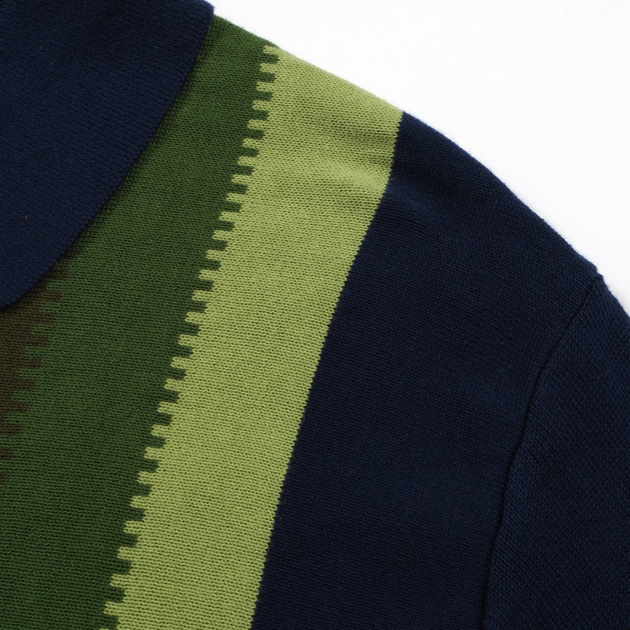 Forest Stripes Button-Down Knit Polo