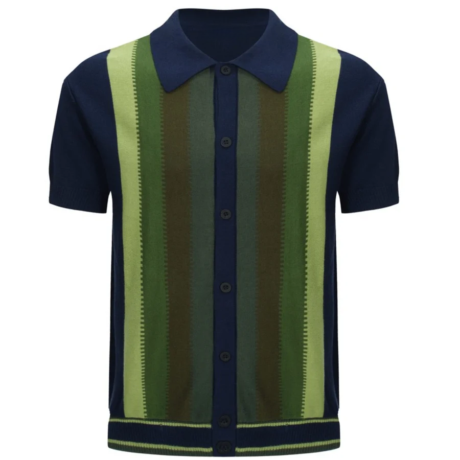 Forest Stripes Button-Down Knit Polo