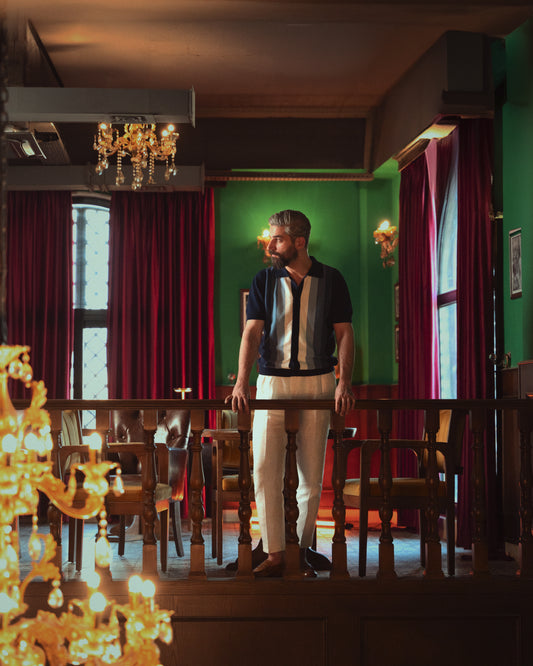 Ocean Stripes Button-Down Knit Polo