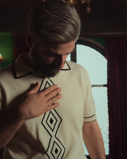 Diamond Path V-Neck Knit Polo