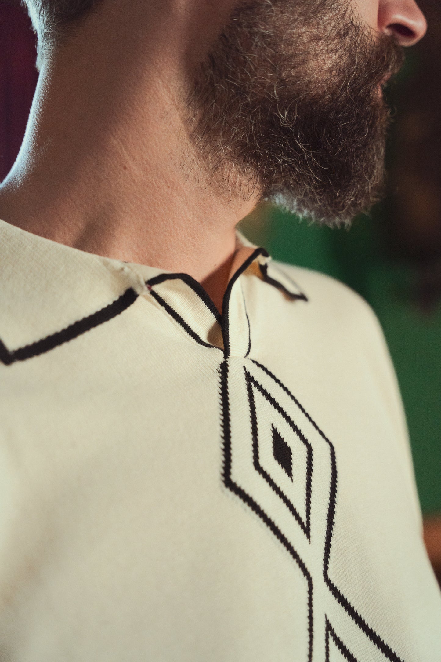 Diamond Path V-Neck Knit Polo