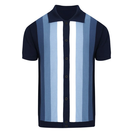 Ocean Stripes Button-Down Knit Polo