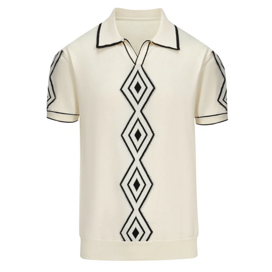 Diamond Path V-Neck Knit Polo
